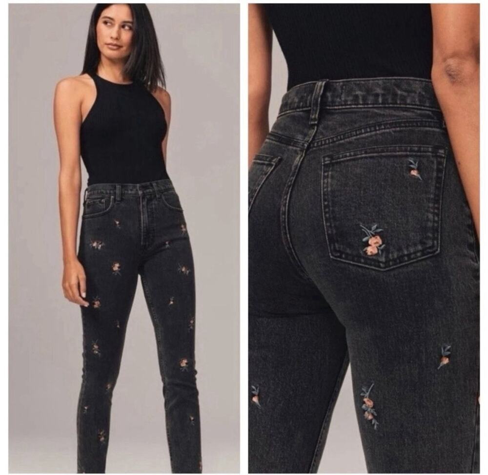 Abercrombie & Fitch Jeans Womens 0 Embroidered Floral High Rise Raw Hem Pants
